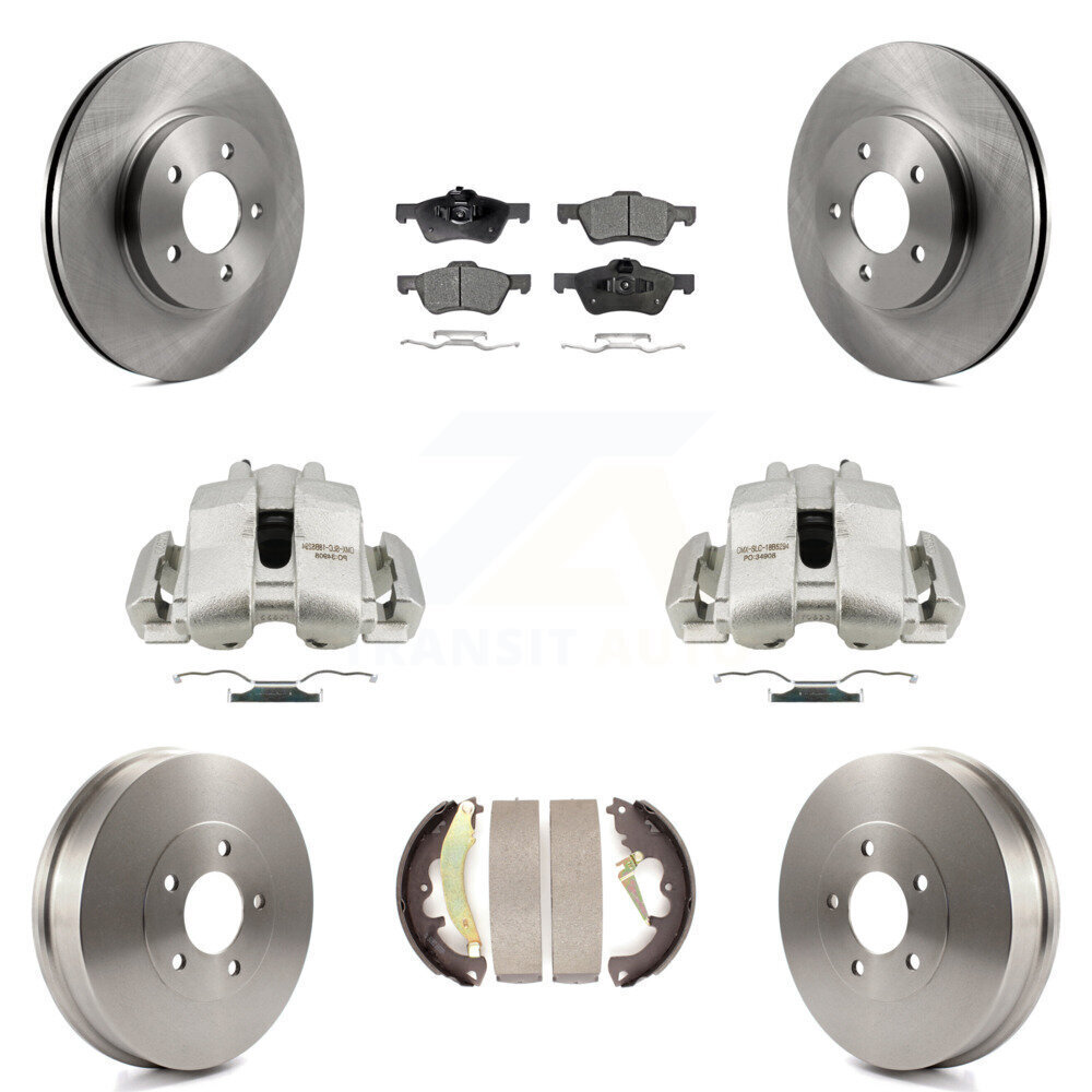 Front and Rear Brake Caliper Rotors Drum Semi-Metallic Pad Kit 8-Piece Compatible with Ford Escape