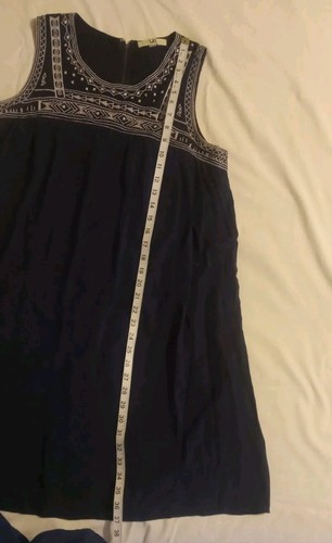 Ya LosangelesBlue W/white Stitching Accents Sleeveless Lined Shift Dress Sz L - Picture 8 of 13