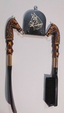 Vintage Wood Look Horse Head Brush and Shoehorn Set with Wall Plaque Hanger