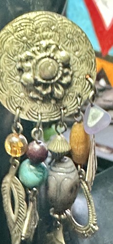 Vintage Silver Tone South Western Style Flower Dangle Pierced Earrings - Picture 3 of 8