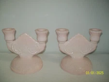 Jeannette Shell Pink Pair Candlesticks 387/P