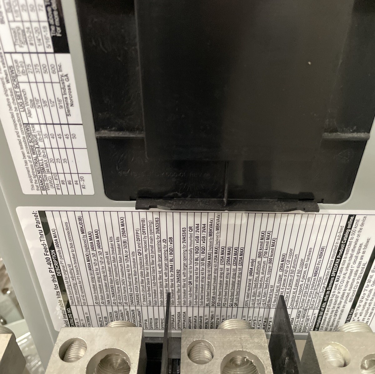 Siemens P1 P1C30ML400ATST Main Breaker Panel 400A 3PH 208Y Siemens P1 P1C30ML400ATST Main Breaker Panel 400A 3PH 208Y
