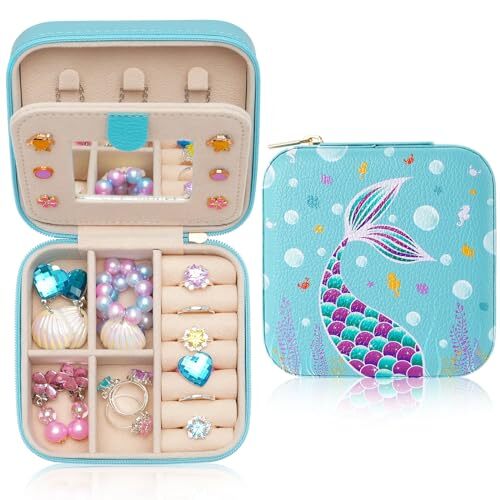 Joyero para niñas Joyero para niños Estuche para joyas de viaje con sirena azul - Imagen 1 de 7