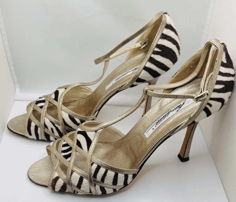 Brian Atwood Zebra Fur Embossed Italian Open Toe Stiletto Size 9.5 See Photos! - Image 4 of 4