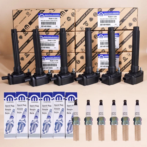 6 pack Mopar Ignition Coils UF648 & Spark Plugs For Chrysler Jeep Dodge