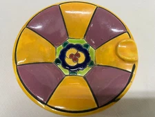MCM Retro Yellow Purple Psychedelic Ceramic Ashtray Japan 4 inch