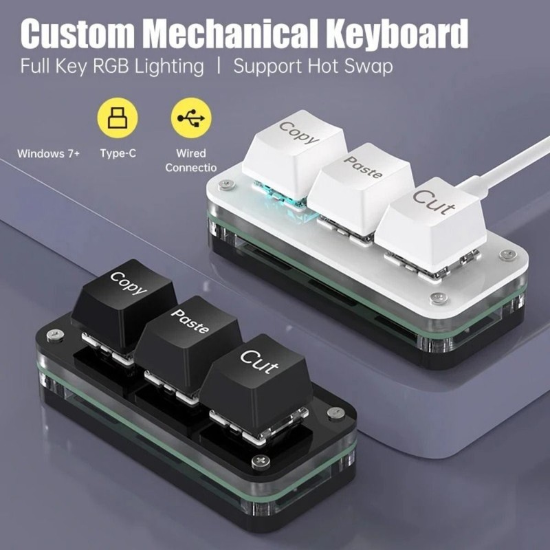 Games Mechanical Keyboard Mini Copy Paste Cut Keypad Acrylic 3 Keys Mini Keypad