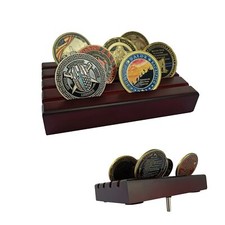 Small Wood Challenge Coin Display Holder 4 Row Holds 10-12 Coins Red Finish