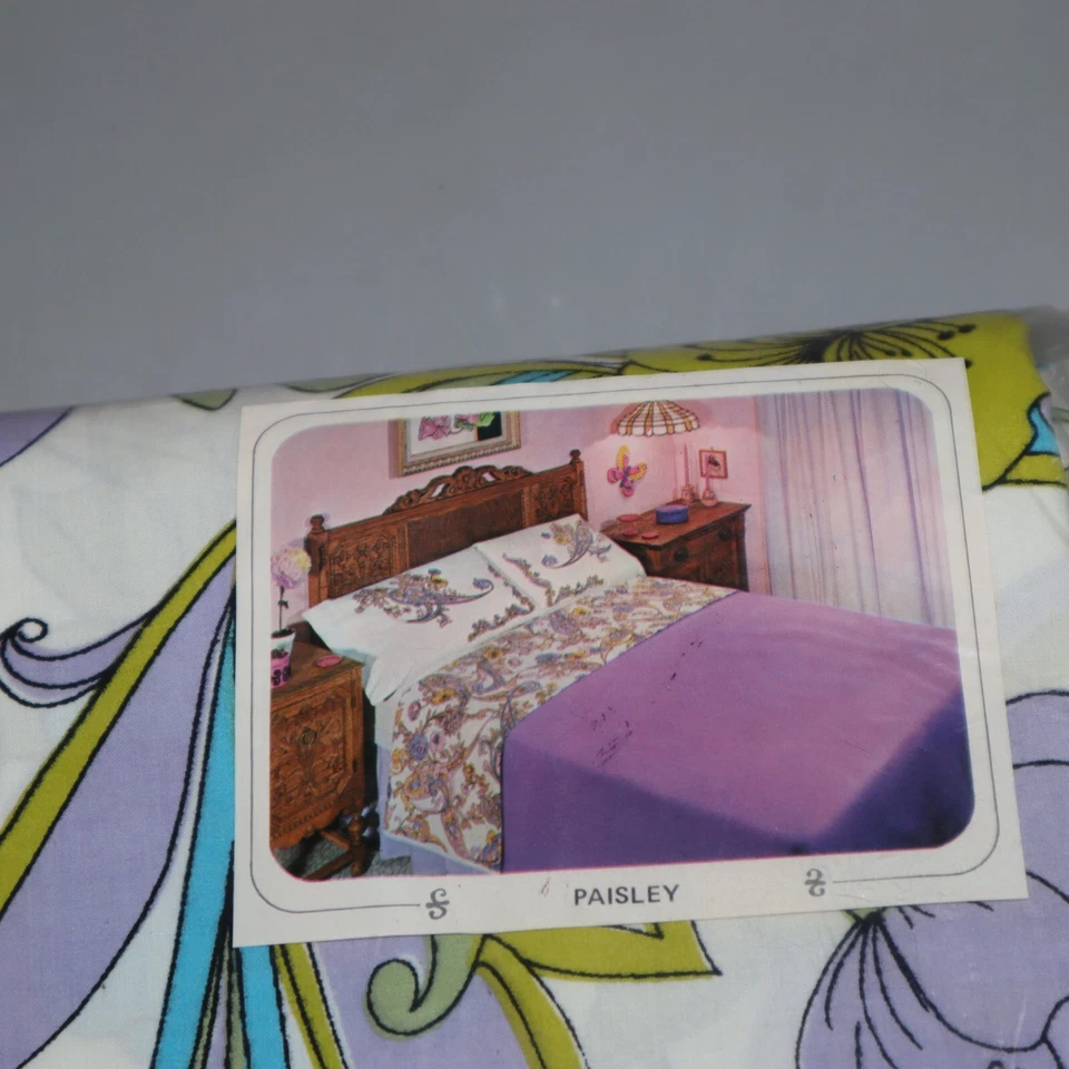 Martex Floral Paisley Vintage 60s 1960s 1 Double Flat Bed Sheet Flower Hippy - Image 3 of 4