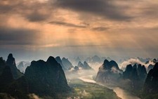 Landscape mountains mist river nature guilin china sun Custom Gaming Mat Desk
