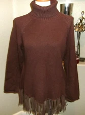 NWOT COUNTY CLOTHING COMPANY BROWN ANGORA BLEND SUEDE FRINGE TURLENECK SWEATER M