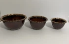 Set Of 3 Vintage Hull Pottery USA Oven Proof Brown Drip Mixing Bowls