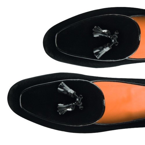 Santoni Velvet Black Tassel Loafers 