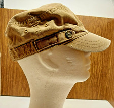 Baby Gap S/M Tan Khaki Distressed Canvas Billed Side Buttons Adjustable Cap