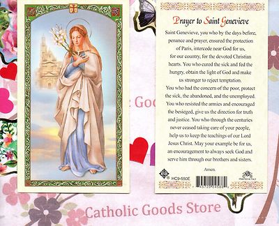 Saint Genevieve with Prayer to St Genevieve - 550ENL - Paperstock Holy Card