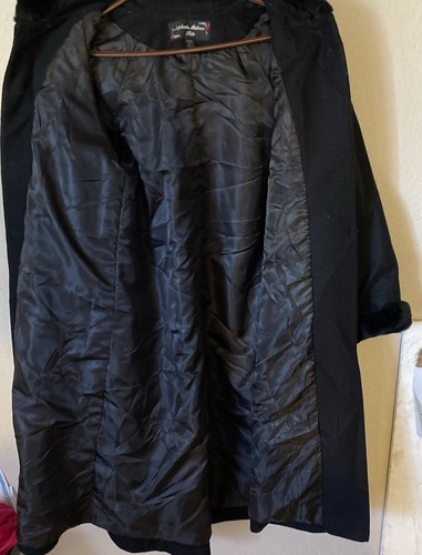 Vintage Girls Stephanie Mathews Kids Black Wool Coat Faux Fur Trim Sz 14 - Picture 6 of 10