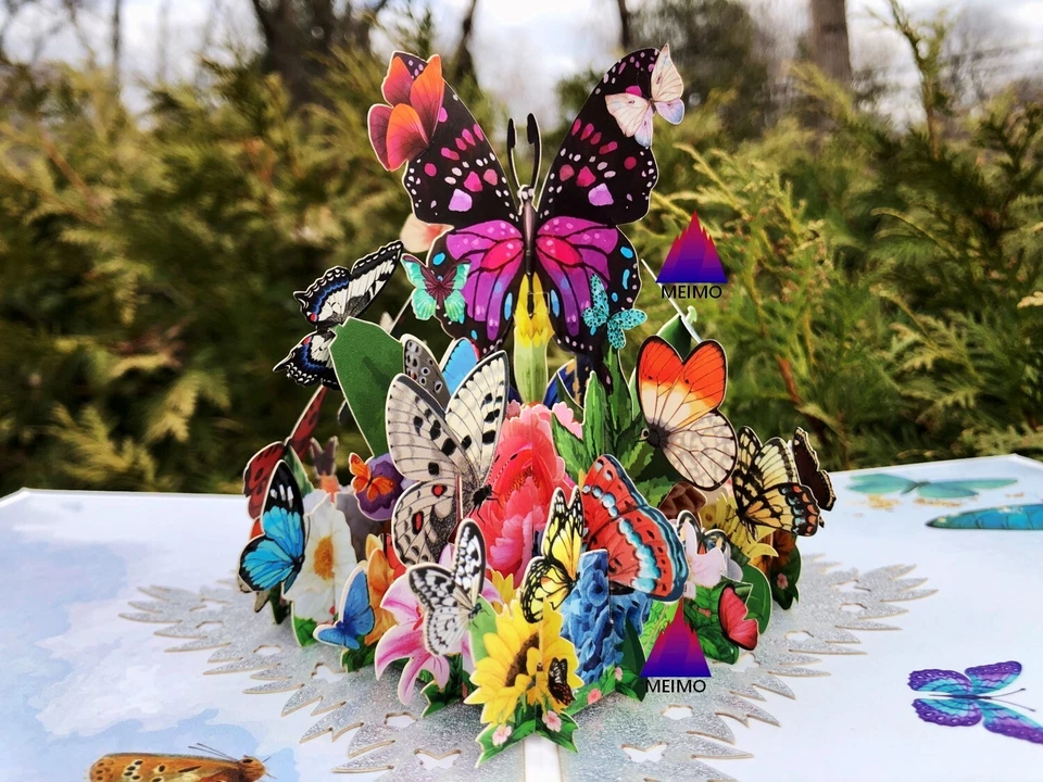 3D 弹出贺卡蝴蝶花朵生日母亲妈妈爱情周年纪念 — 第 4/4 张图片