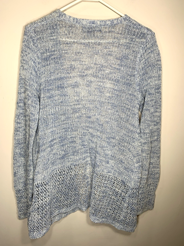 Tahari Cardigan Sweater Womens Large Blue White Linen Cotton Open Weave Detail - Picture 5 of 8