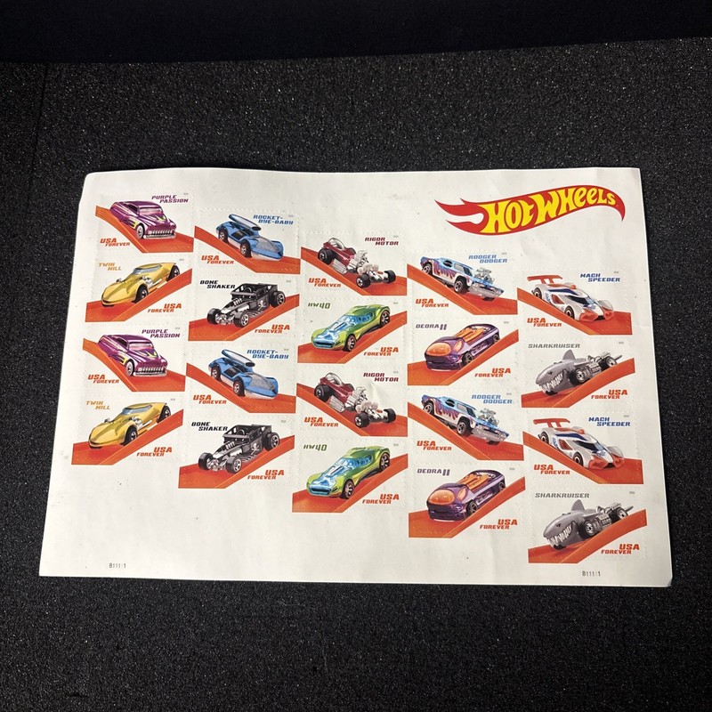 HOT WHEELS 50th Anniversary USPS Forever Stamp Sheet from 2018, 20 stamps - Mint