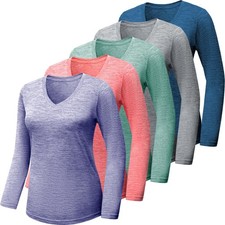 BALENNZ Long Sleeve Workout Shirts for Women V Neck Moisture Wicking Quick Dr...