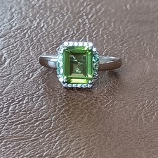 DK Sterling Silver 925 Peridot Emerald Cut Halo Ring Size 8