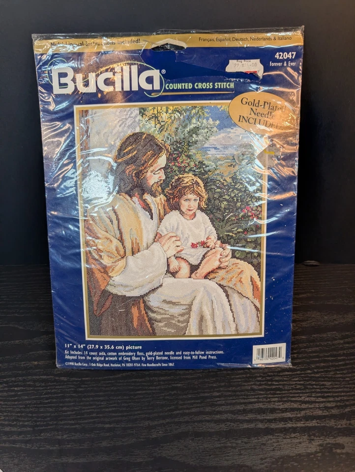 Kit de punto de cruz contado Bucilla para siempre Jesús y niño 42047 sin abrir Foto 2 de 4