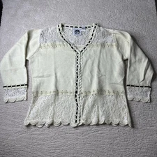 Women Handknits By Storybook Large Sailboat French Twist Lace Jewel Cardigan