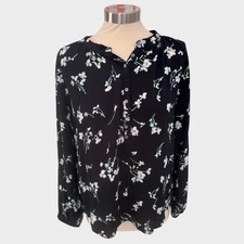 J. Crew Womens Medium Black White Floral Button Front Blouse 100% Viscose