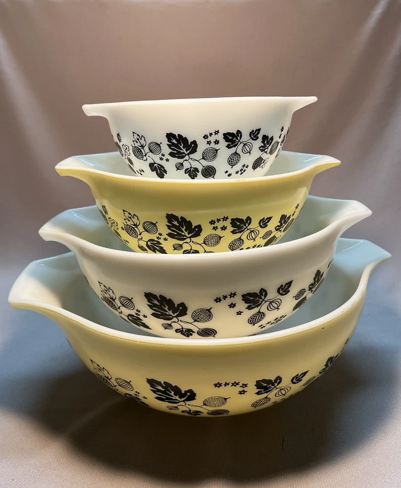 Pyrex Gooseberry Yellow White Black Cinderella Mixing Bowl Set of 4 - Image 3 of 3