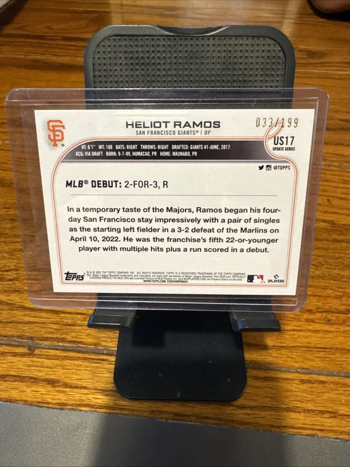 2022 Topps Update Red Foil /199 Heliot Ramos #US17  Rookie RC - Image 2 of 3