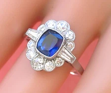 ESTATE 1.23 ct SAPPHIRE .90 ctw OLD MINE & EURO DIAMOND PLATINUM COCKTAIL RING