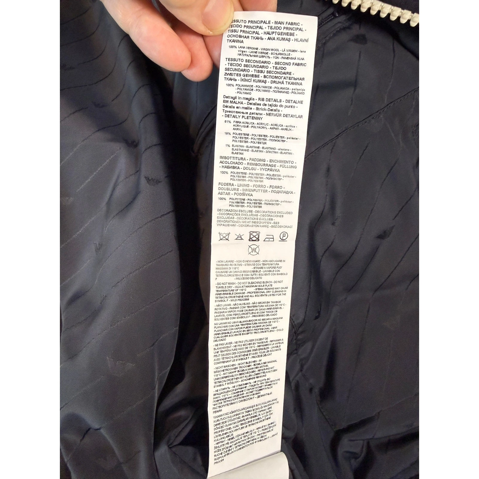 Emporio Armani Navy Blue Wool Blend Bomber Jacket Letter Patches 6L1BL8 Men IT52 - product detail image 10