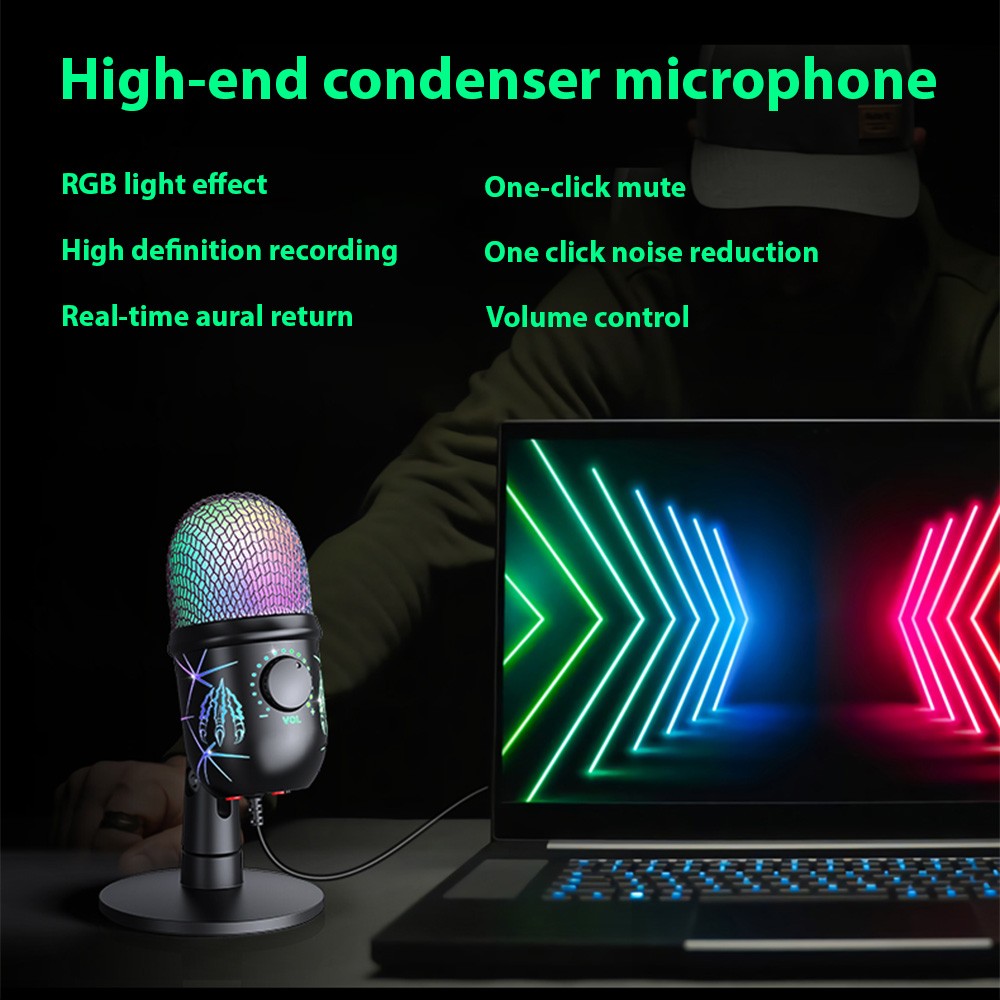 Condenser Microphone Noise Reduction Gaming Mic For Laptop Phone Recording