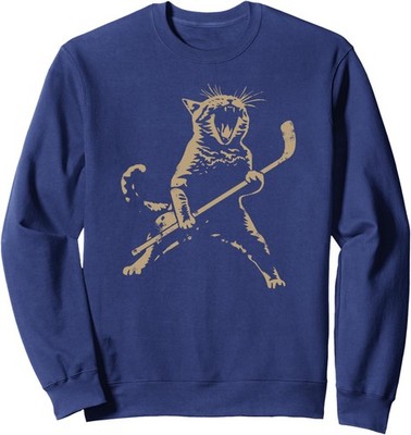 Cat Playing Ice Hockey Design Funny Cat Hockey Unisex Crewneck Sweatshirt