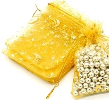 10 Moon Star Organza Gift Bags Wedding Jewelry Drawstring Xmas-3.54" x 2.76" Yel