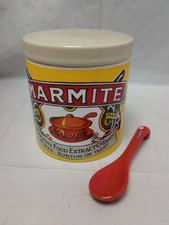 Marmite Yellow Ceramic Storage Pot with Lid Vintage Style Branding with Spoon