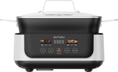 7 Quart White Ceramic Slow Cooker with Spoon