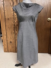 Tahari Arthur Levine Dress Sz 4 Grey Houndstooth Wool Blend Sheath Cowl Neck
