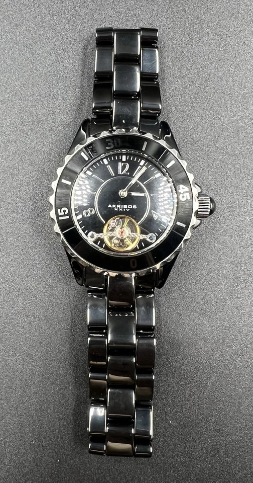Akribos XXIV 40MM Automatic Open Heart Ceramic Watch AK524BK 10M Black Dial - Image 3 of 4