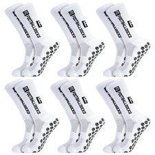 6 Pairs Grip Soccer Socks for Men Anti Slip Athletic One Size, White