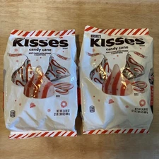 2 HERSHEY'S KISSES Candy Cane Flavored Peppermint Christmas Bulk Bag 34.88 Oz Ea