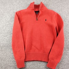 Polo Ralph Lauren 1/4 Zip Knit Long Sleeve Youth M 10-12 Red Cotton