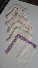 Vintage Ladies Handkerchiefs Lot Of 6 Mint Crocheted Edges