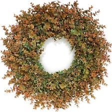 26" Fall Wreath for Front Door - Large Artificial Eucalyptus Leaves with Oran...