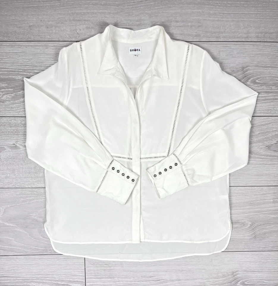 Brora White 100% Silk Button Shirt Blouse Size UK 14 Womens - Image 2 of 4
