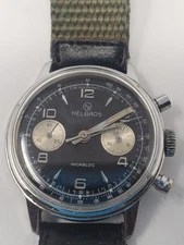 Vintage Black Dial Helbros Chronograph Watch Le Jour Landeron Movement 
