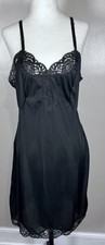80s JC Penney Gaymode Black Nylon Lace Trim Full Slip Dress Goth Lingerie Sz 36