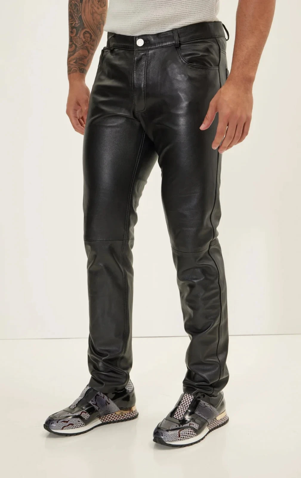 Mens New Classic Black Stylish Genuine Lambskin Leather Pant Handmade