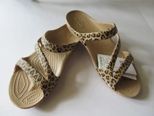 Genuine Crocs KadeeII Tan With Leopard Print Slide Sandal New With Tag