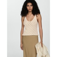 NWT MNG Mango Crochet Open-Knit V-Neck Sleeveless Knitted Sweater Tank Top XS